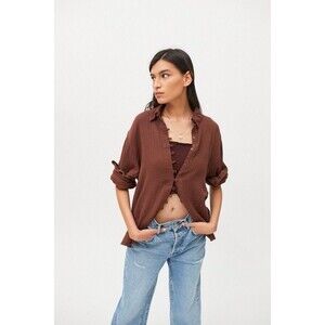 Urban Outfitters Addison Button Down Shirt Blouse Size Small Gauzey Raw Hem Punk